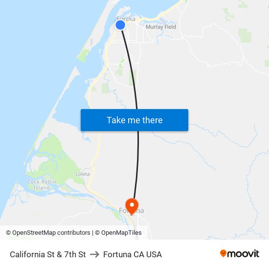 California St & 7th St to Fortuna CA USA map