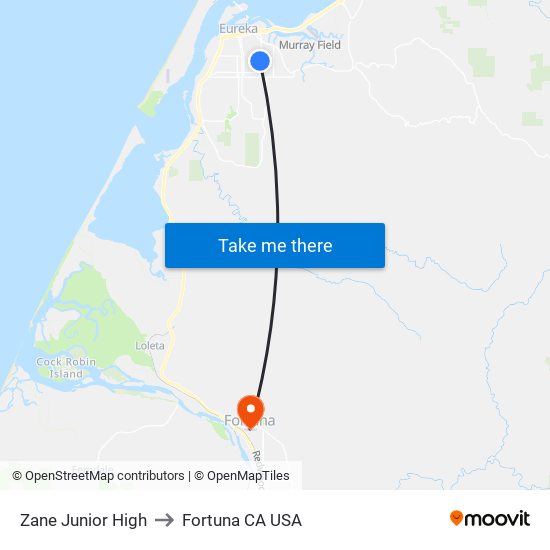 Zane Junior High to Fortuna CA USA map