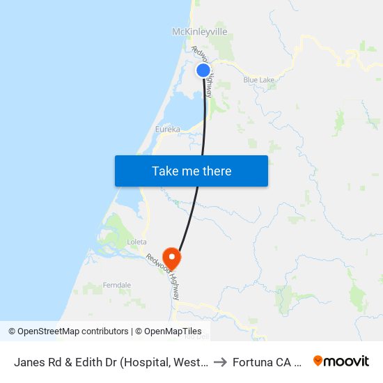 Janes Rd & Edith Dr (Hospital, West Side) to Fortuna CA USA map