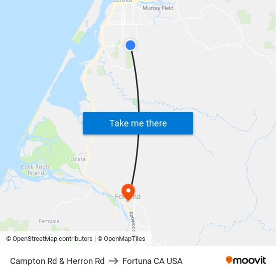 Campton Rd & Herron Rd to Fortuna CA USA map