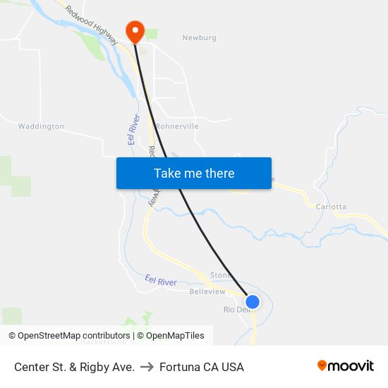 Center St. & Rigby Ave. to Fortuna CA USA map