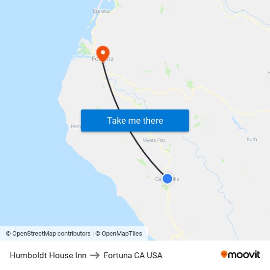 Humboldt House Inn to Fortuna CA USA map