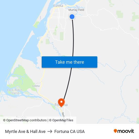Myrtle Ave & Hall Ave to Fortuna CA USA map