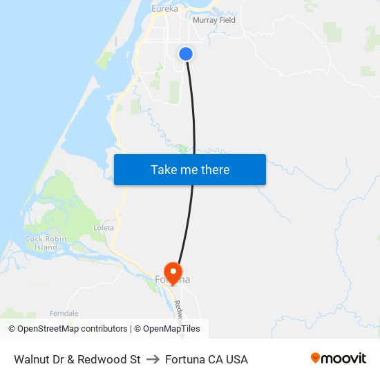 Walnut Dr & Redwood St to Fortuna CA USA map