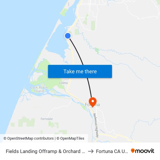 Fields Landing Offramp & Orchard Ave. to Fortuna CA USA map