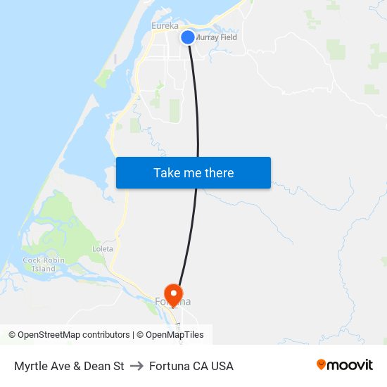 Myrtle Ave & Dean St to Fortuna CA USA map