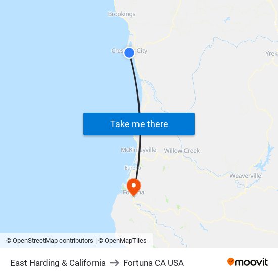 East Harding & California to Fortuna CA USA map