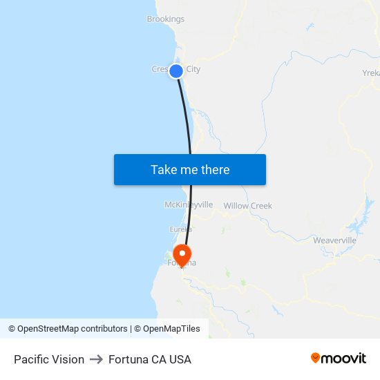Pacific Vision to Fortuna CA USA map