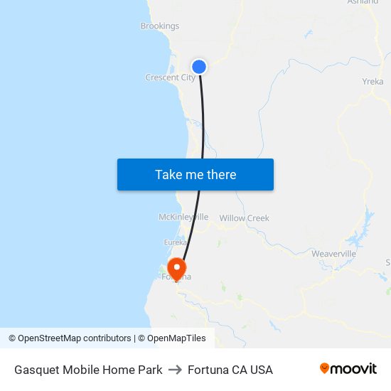 Gasquet Mobile Home Park to Fortuna CA USA map