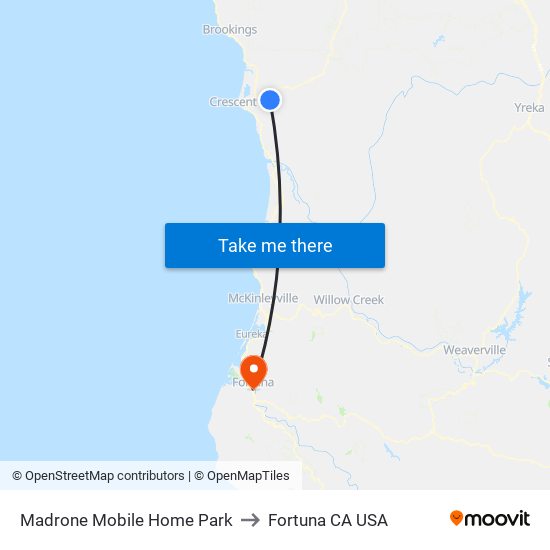 Madrone Mobile Home Park to Fortuna CA USA map