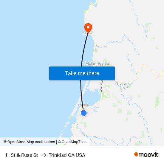 H St & Russ St to Trinidad CA USA map