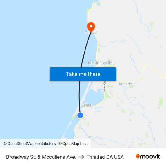 Broadway St. & Mccullens Ave. to Trinidad CA USA map