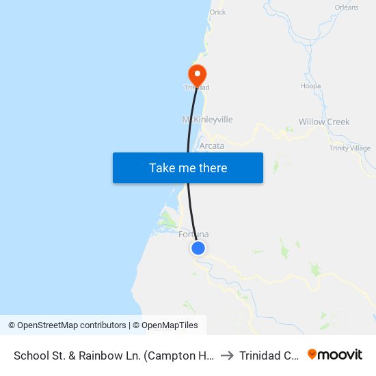 School St. & Rainbow Ln. (Campton Heights Market) to Trinidad CA USA map