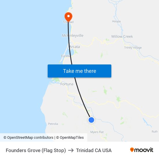 Founders Grove (Flag Stop) to Trinidad CA USA map