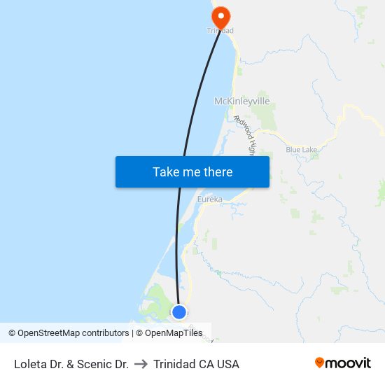 Loleta Dr. & Scenic Dr. to Trinidad CA USA map