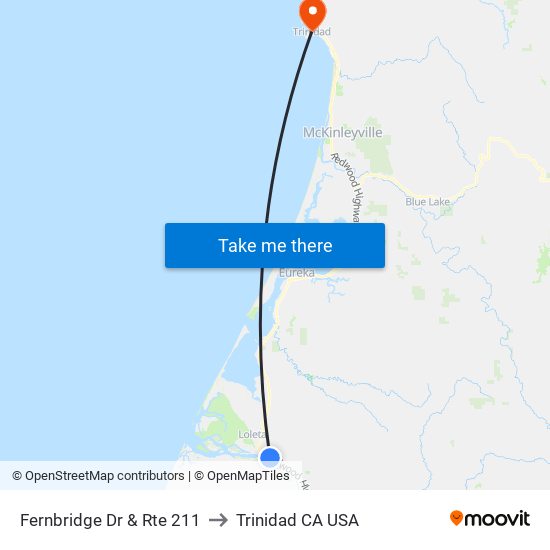 Fernbridge Dr & Rte 211 to Trinidad CA USA map