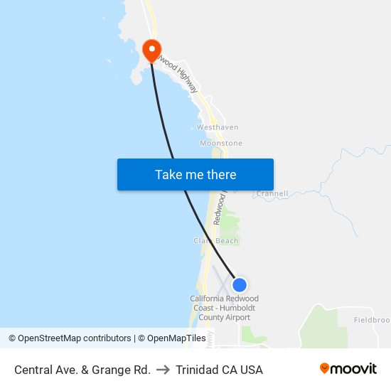 Central Ave. & Grange Rd. to Trinidad CA USA map