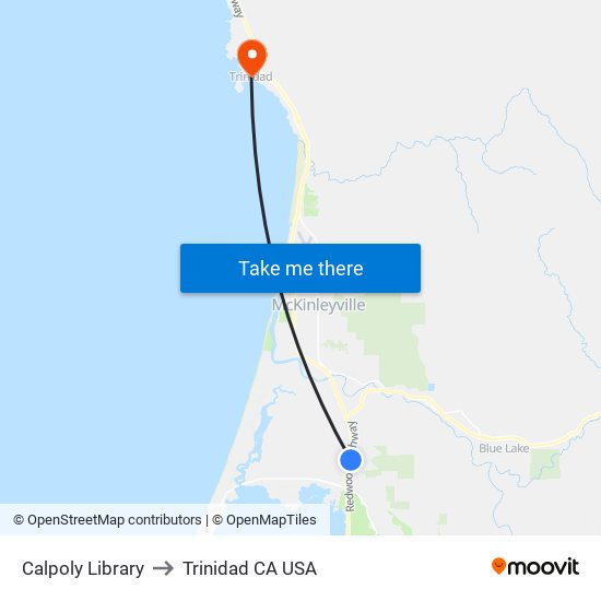 Calpoly Library to Trinidad CA USA map