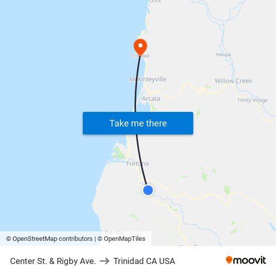 Center St. & Rigby Ave. to Trinidad CA USA map