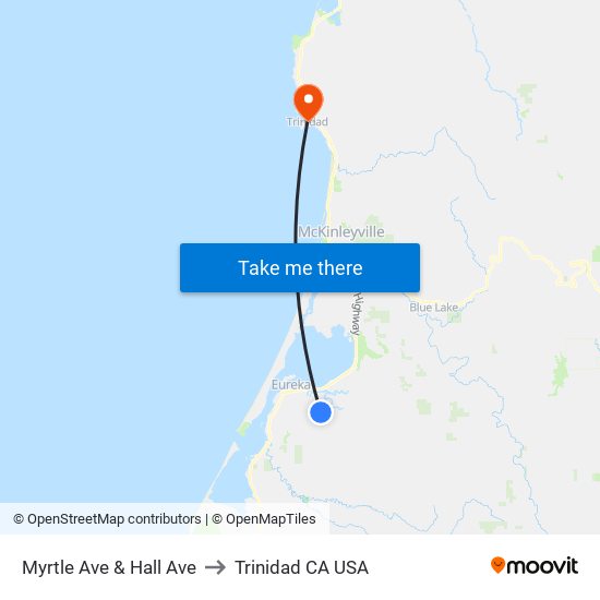 Myrtle Ave & Hall Ave to Trinidad CA USA map