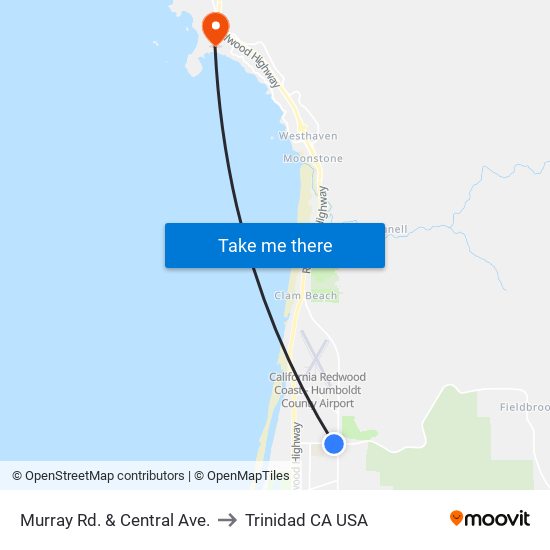 Murray Rd. & Central Ave. to Trinidad CA USA map