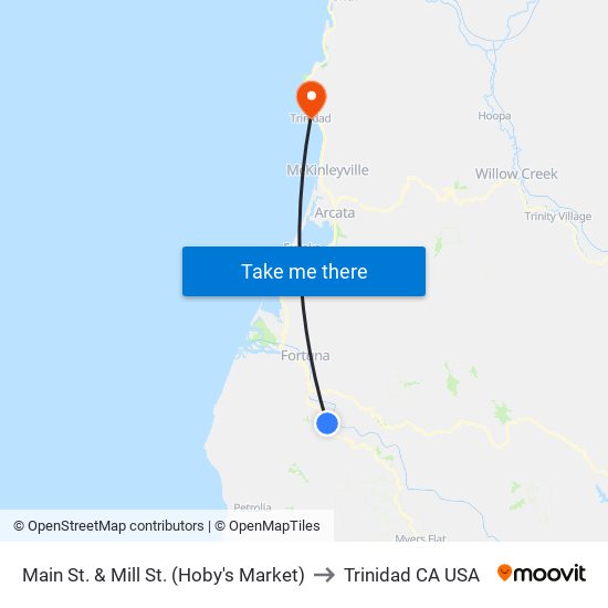 Main St. & Mill St. (Hoby's Market) to Trinidad CA USA map