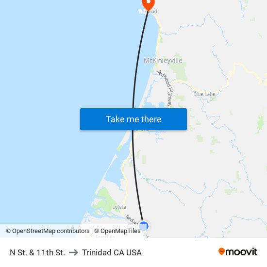 N St. & 11th St. to Trinidad CA USA map