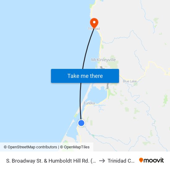 S. Broadway St. & Humboldt Hill Rd. (Spruce Point) to Trinidad CA USA map