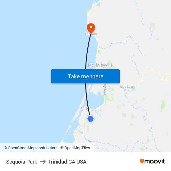 Sequoia Park to Trinidad CA USA map