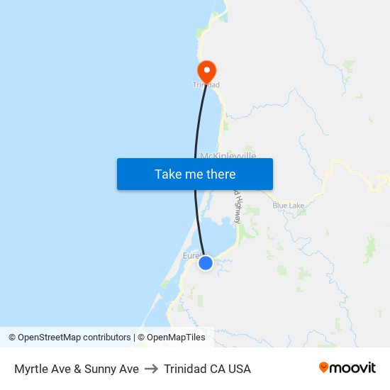 Myrtle Ave & Sunny Ave to Trinidad CA USA map