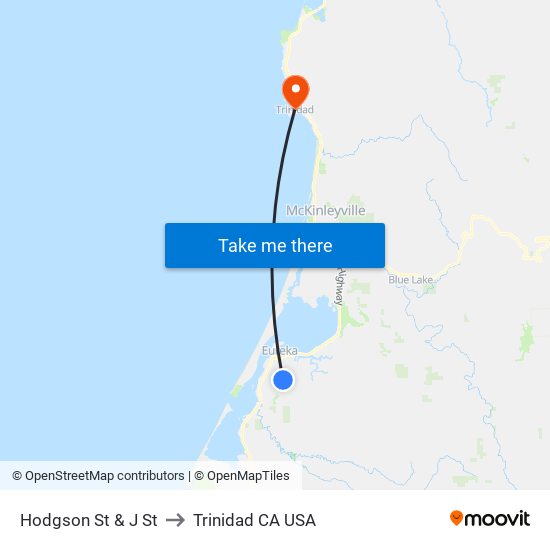 Hodgson St & J St to Trinidad CA USA map