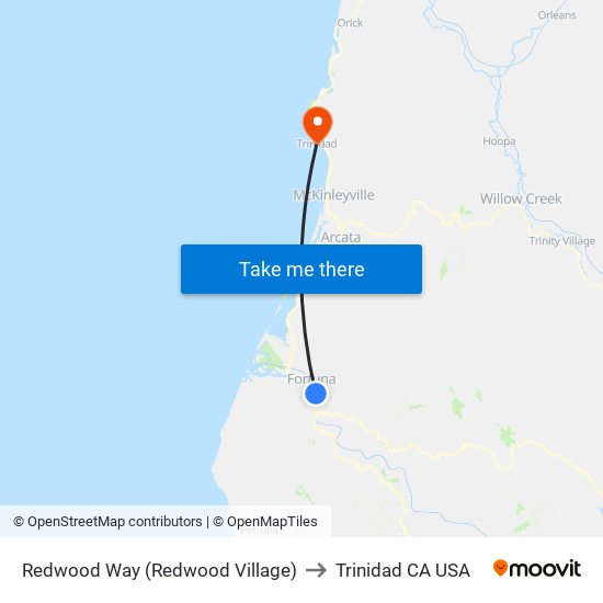 Redwood Way (Redwood Village) to Trinidad CA USA map