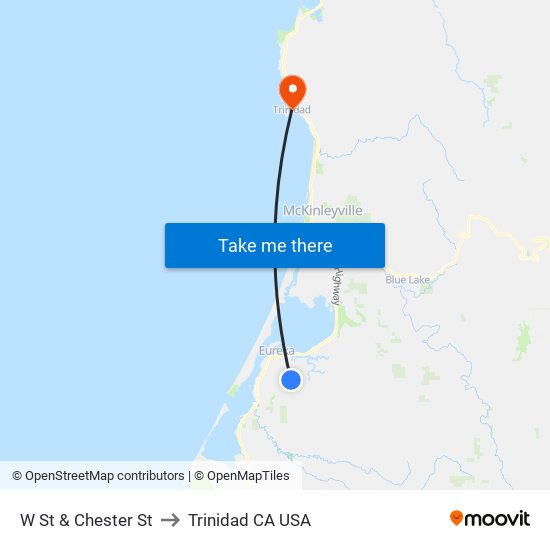 W St & Chester St to Trinidad CA USA map