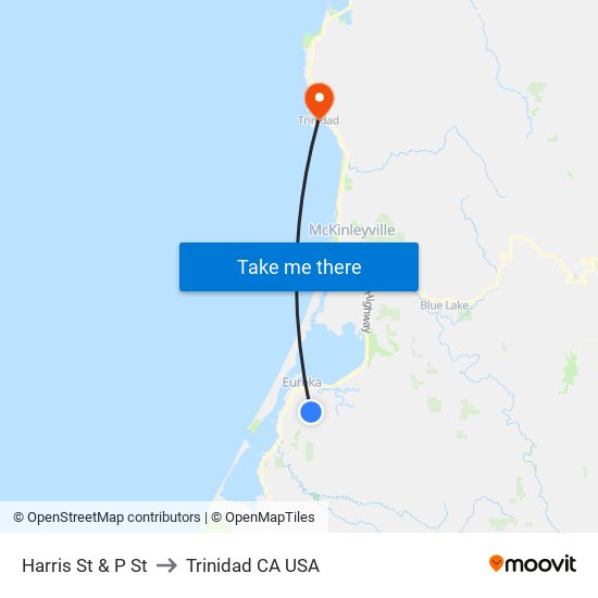 Harris St & P St to Trinidad CA USA map