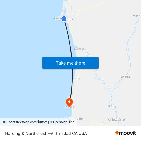 Harding & Northcrest to Trinidad CA USA map