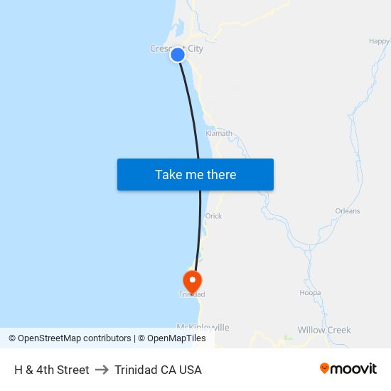 H & 4th Street to Trinidad CA USA map