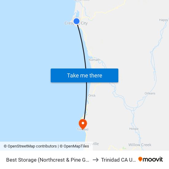 Best Storage (Northcrest & Pine Grove) to Trinidad CA USA map