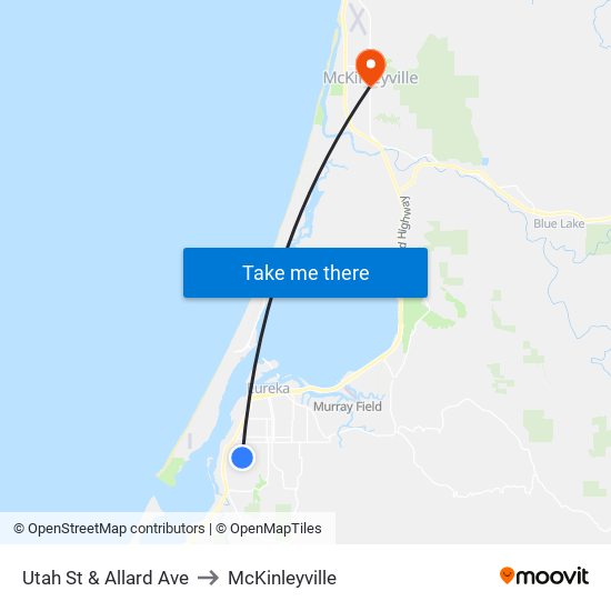 Utah St & Allard Ave to McKinleyville map