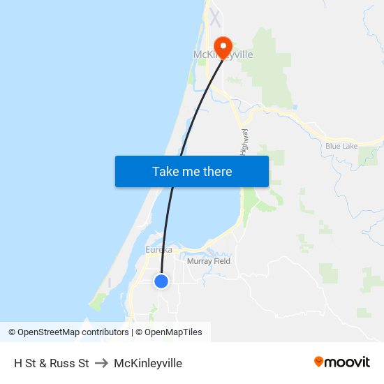 H St & Russ St to McKinleyville map