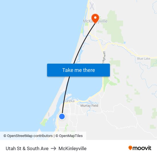 Utah St & South Ave to McKinleyville map