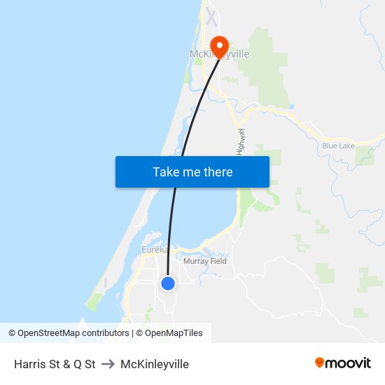 Harris St & Q St to McKinleyville map