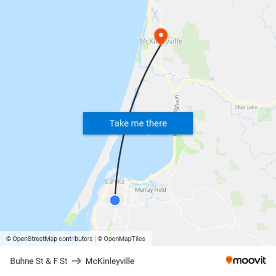 Buhne St & F St to McKinleyville map