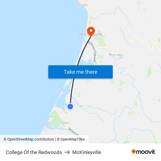 College Of the Redwoods to McKinleyville map