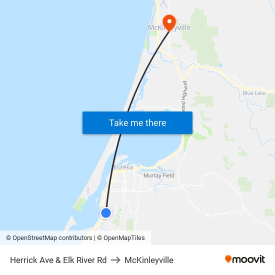 Herrick Ave & Elk River Rd to McKinleyville map