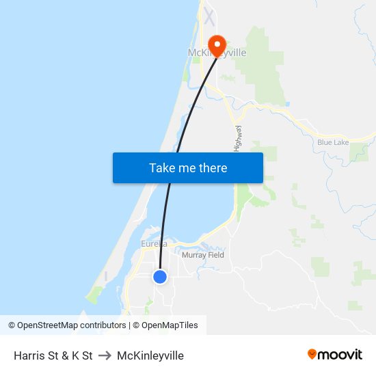 Harris St & K St to McKinleyville map