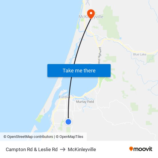 Campton Rd & Leslie Rd to McKinleyville map