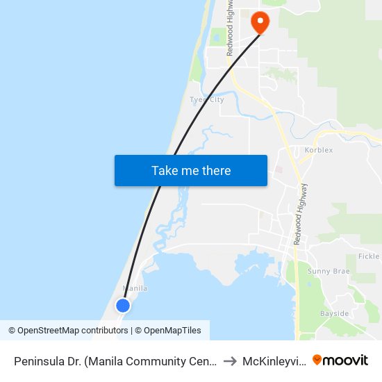 Peninsula Dr. (Manila Community Center) to McKinleyville map