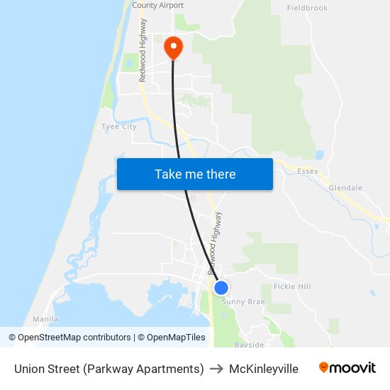 Union Street (Parkway Apartments) to McKinleyville map