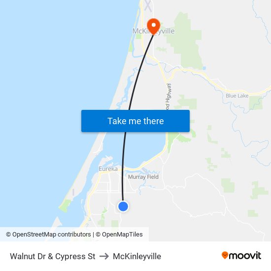 Walnut Dr & Cypress St to McKinleyville map