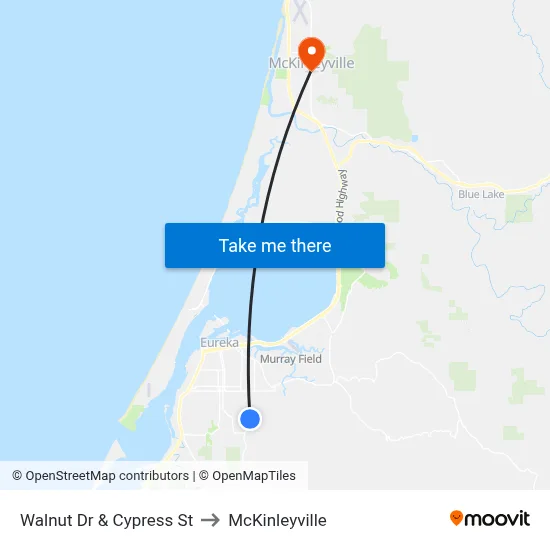 Walnut Dr & Cypress St to McKinleyville map